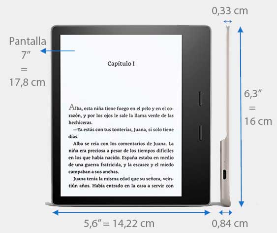 kindle oasis, dimensiones, medidas