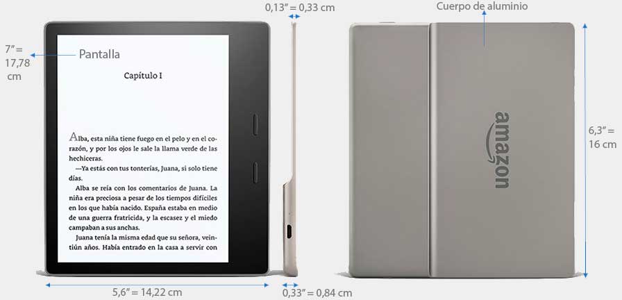 kindle oasis, dimensiones, medidas